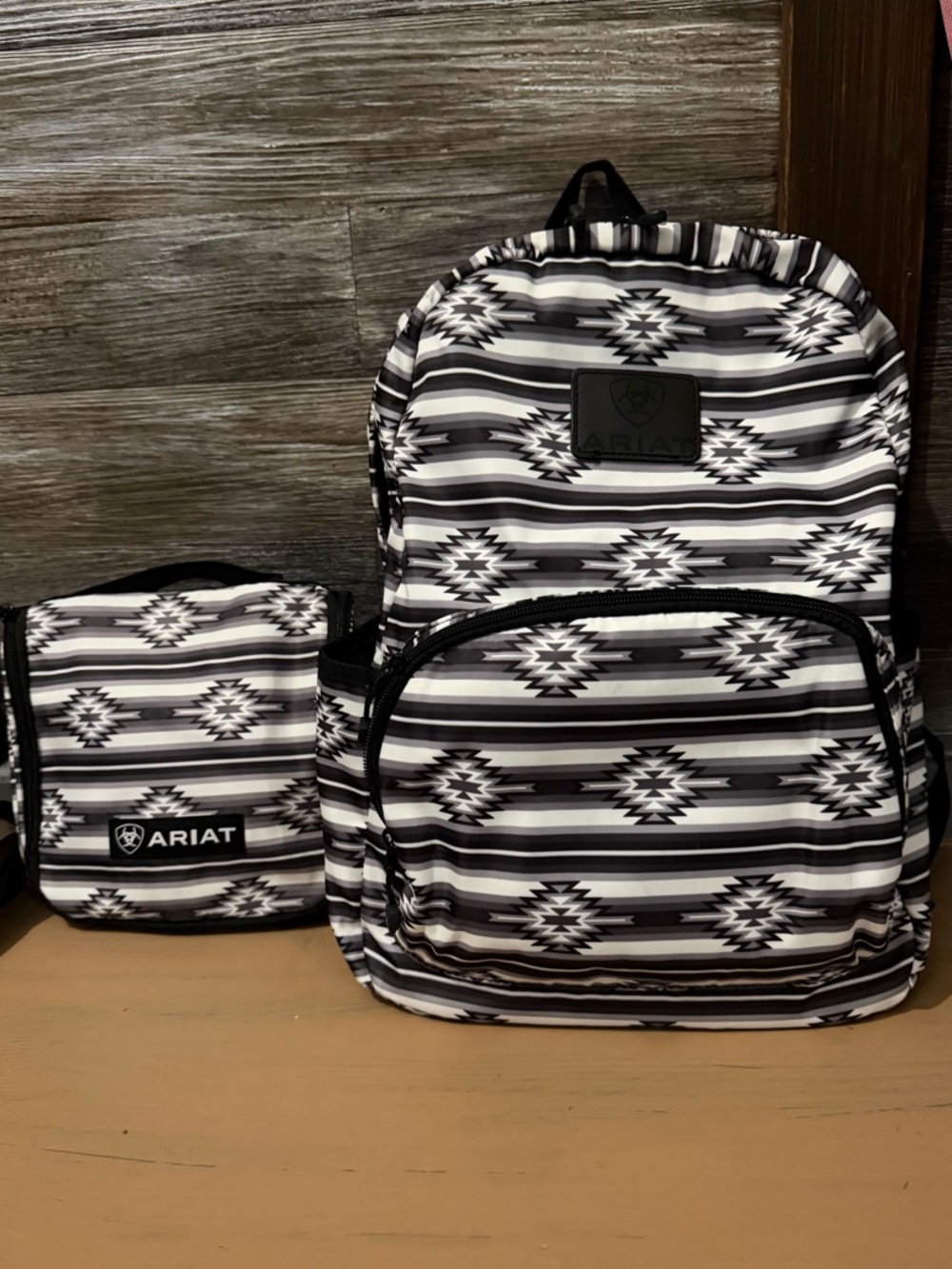 Ariat Black & White Tribal Stripe Backpack with Matching Pouch